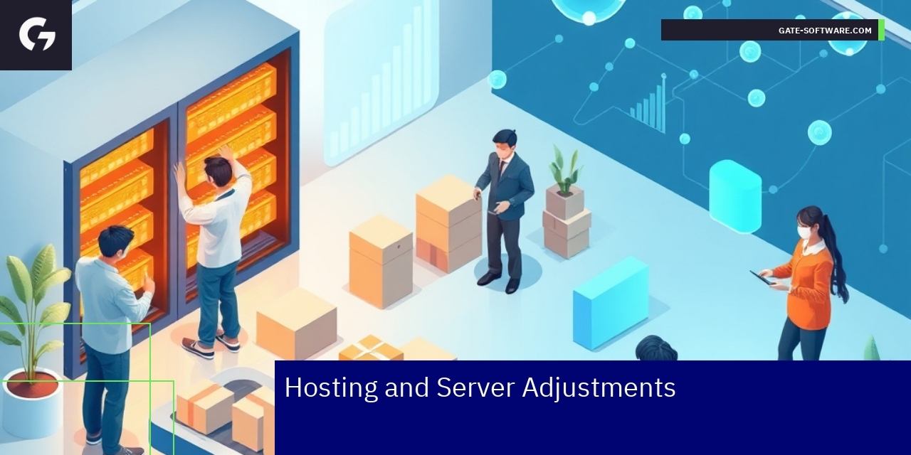 Hosting and Server Optimization for E-commerce Server racks with digital performance graphs