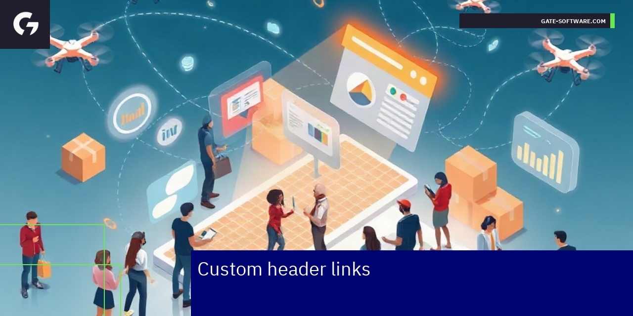 Custom header links enhancing UX and social media