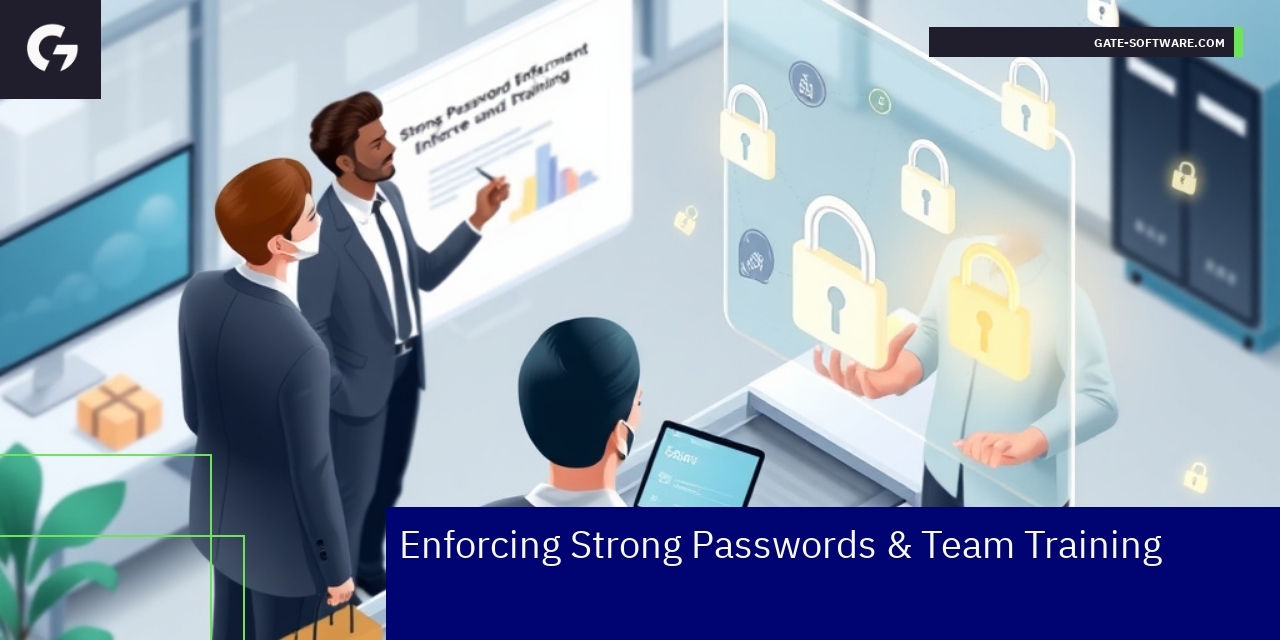 Team training and security icons with password
