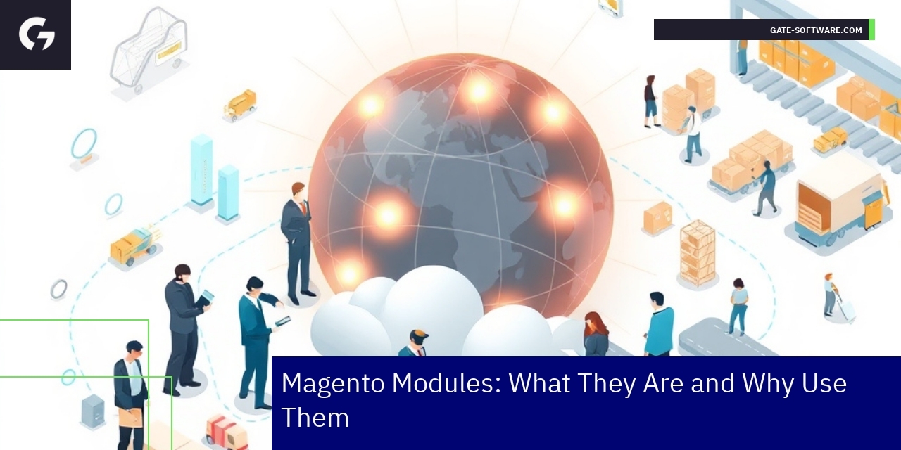 Magento 2 modules icons with B2B business charts