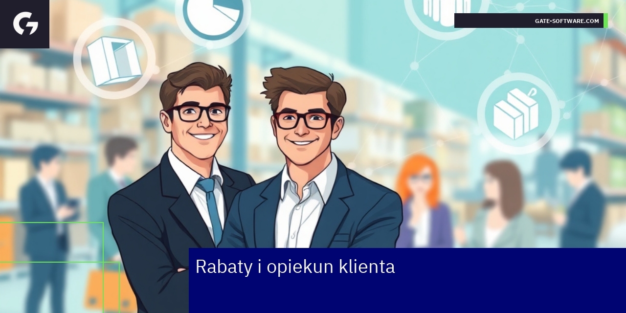 Zarządzanie rabatami i opiekun klienta w B2B Wykresy i ikony związane z rabatami i obsługą klienta B2B