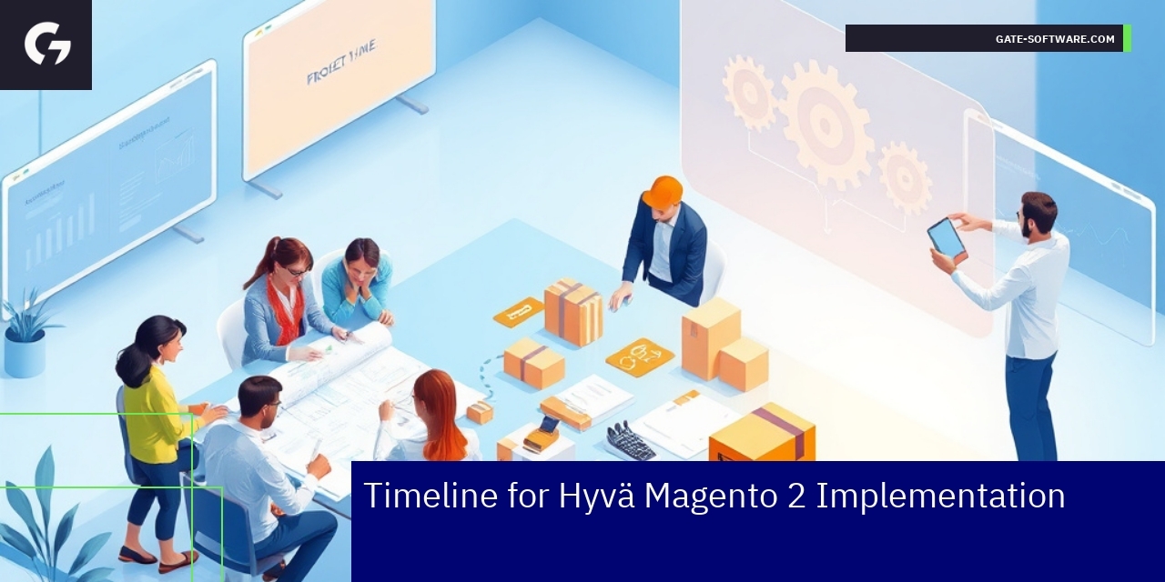 Hyvä Magento 2 Implementation Timeline Timeline showing Magento 2 Hyvä theme implementation steps