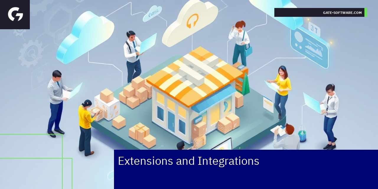 Digital ecosystem with extension and integration icons