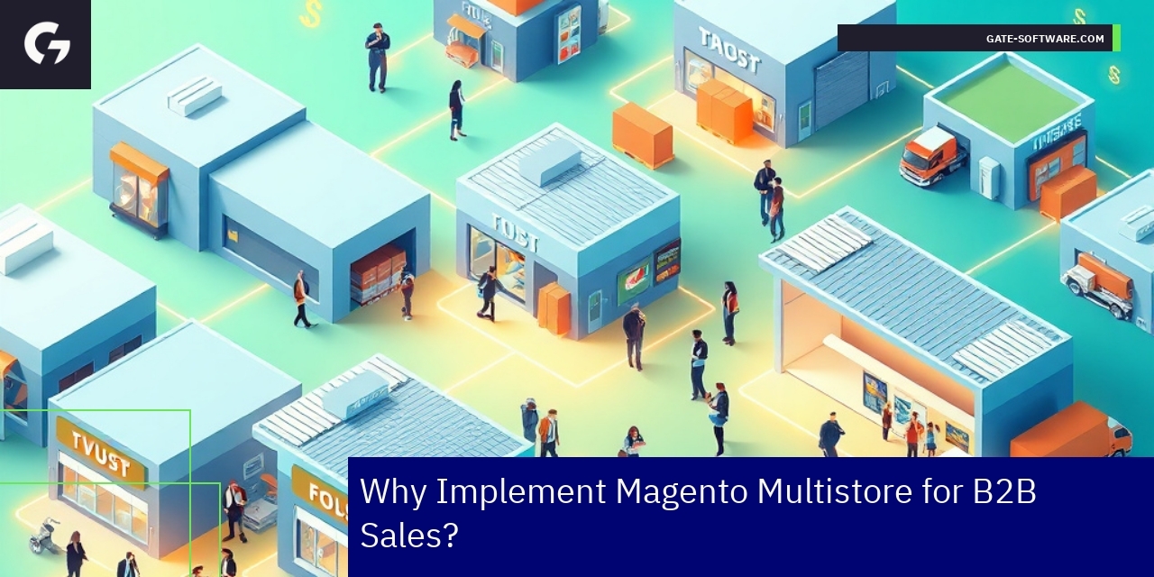 Benefits of Magento Multistore for B2B Sales Diagram showing Magento multistore features for B2B