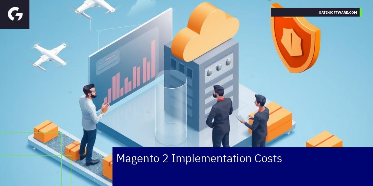Magento 2 Implementation Cost Factors Overview Icons representing license, hosting, and support costs