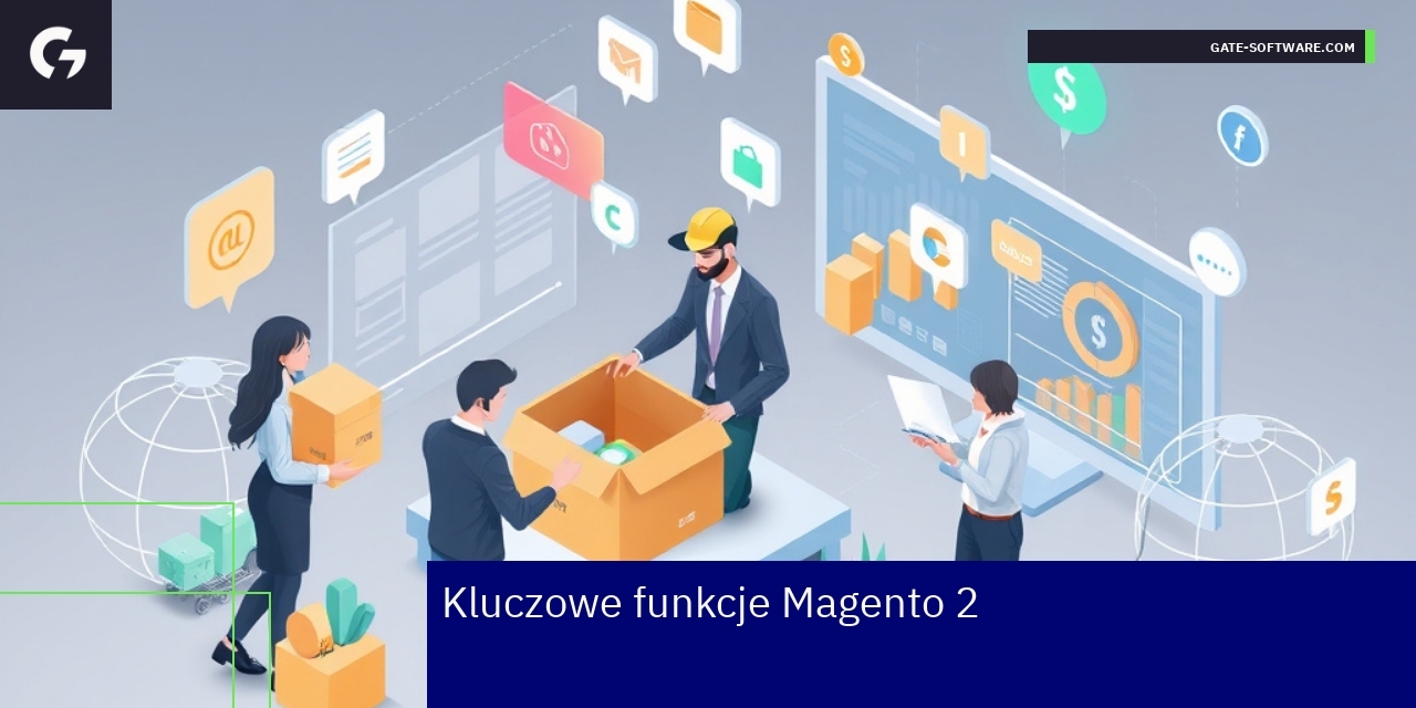 Najważniejsze funkcje platformy Magento 2 dla e-commerce Schemat funkcji Magento 2 w sklepie internetowym