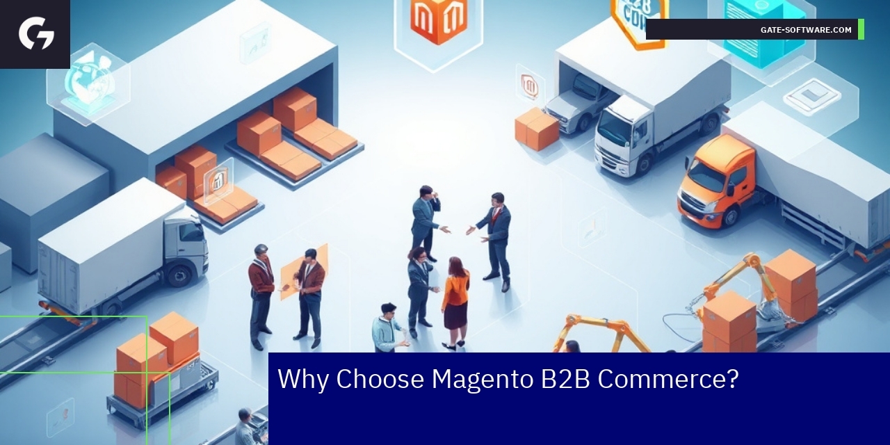 Diagram showing Magento B2B Commerce features and benefits