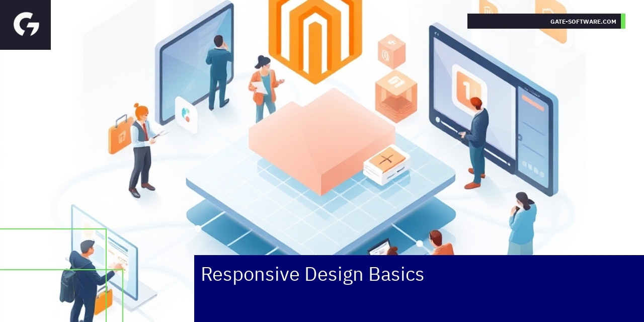 Responsive web design concept with grids and devices