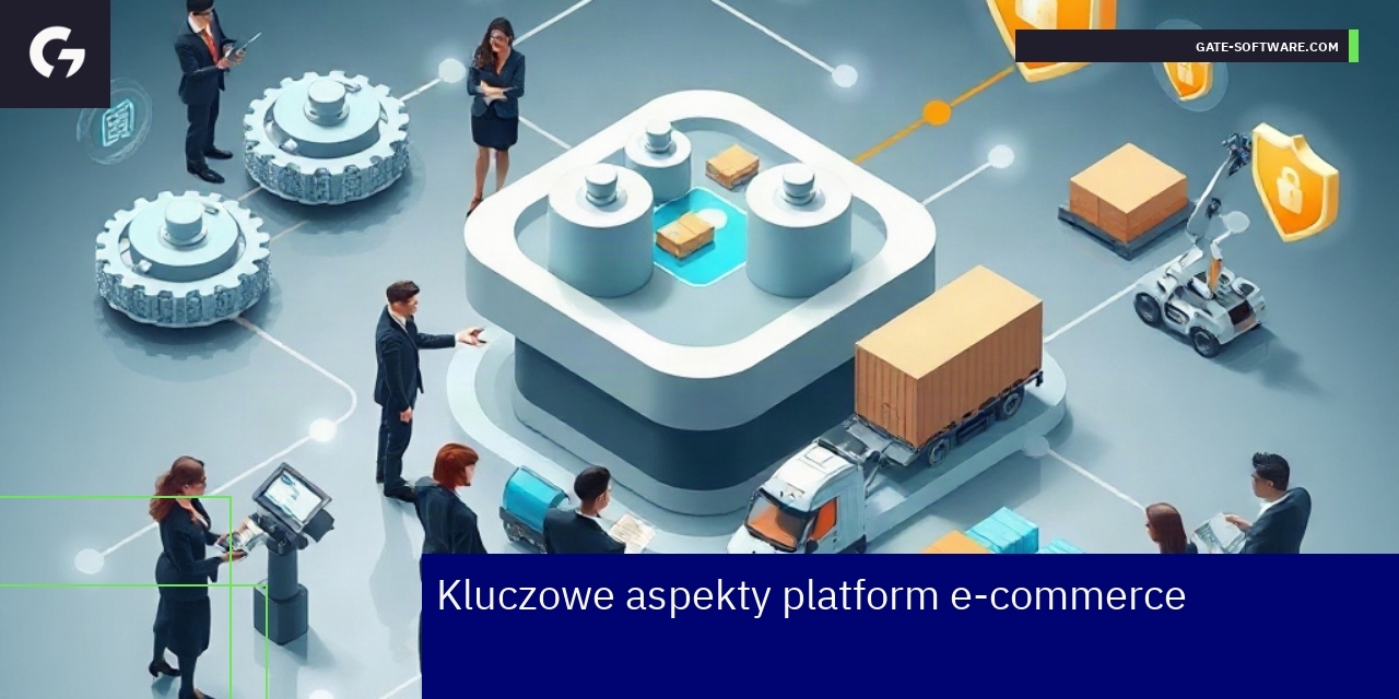 Schemat platformy e-commerce B2B z elementami technologicznymi