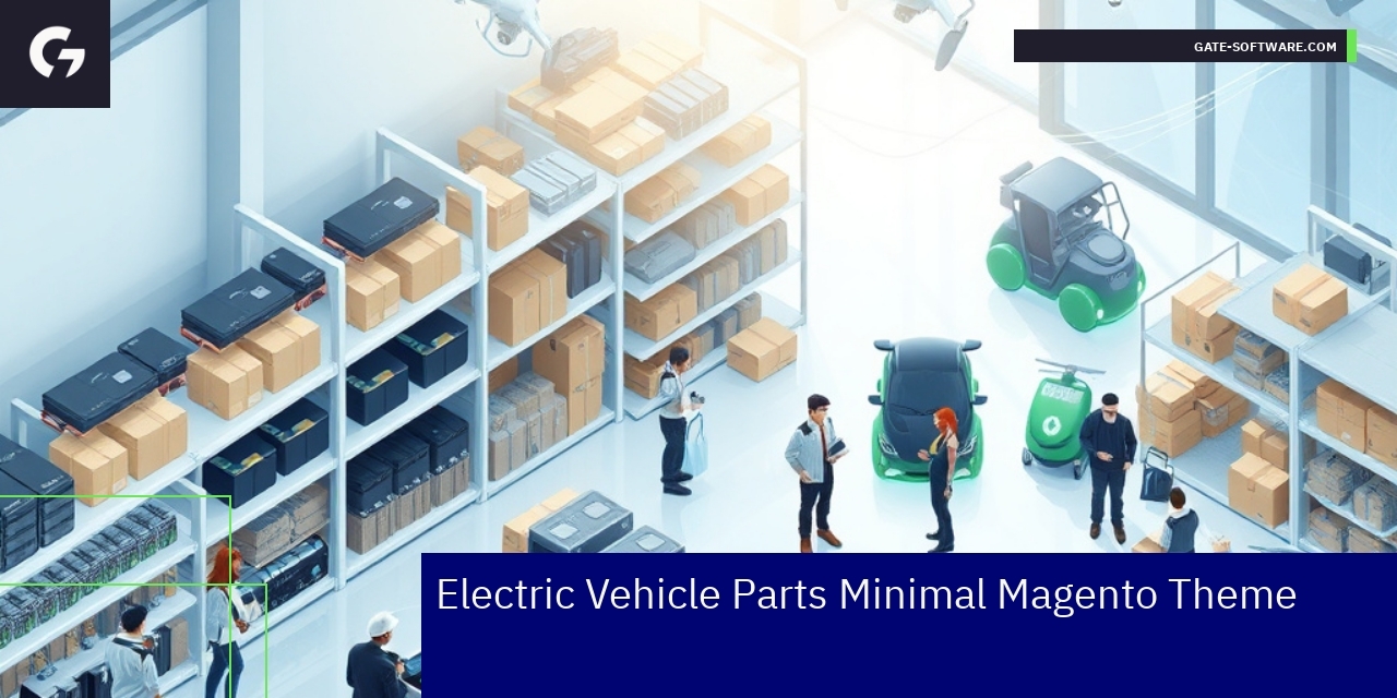 Magento theme interface showcasing EV parts ecommerce