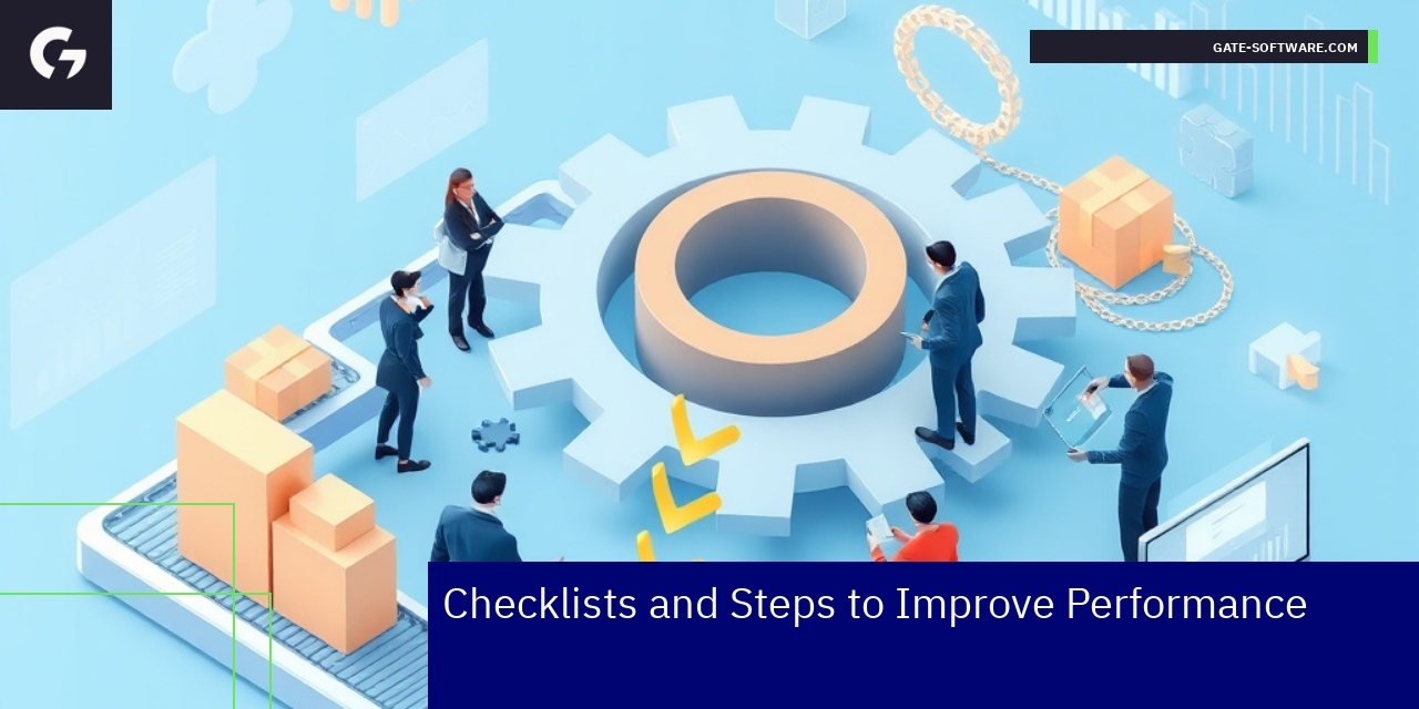 Steps to Improve Magento 2 Performance in B2B Checklist icons representing Magento 2 optimization steps