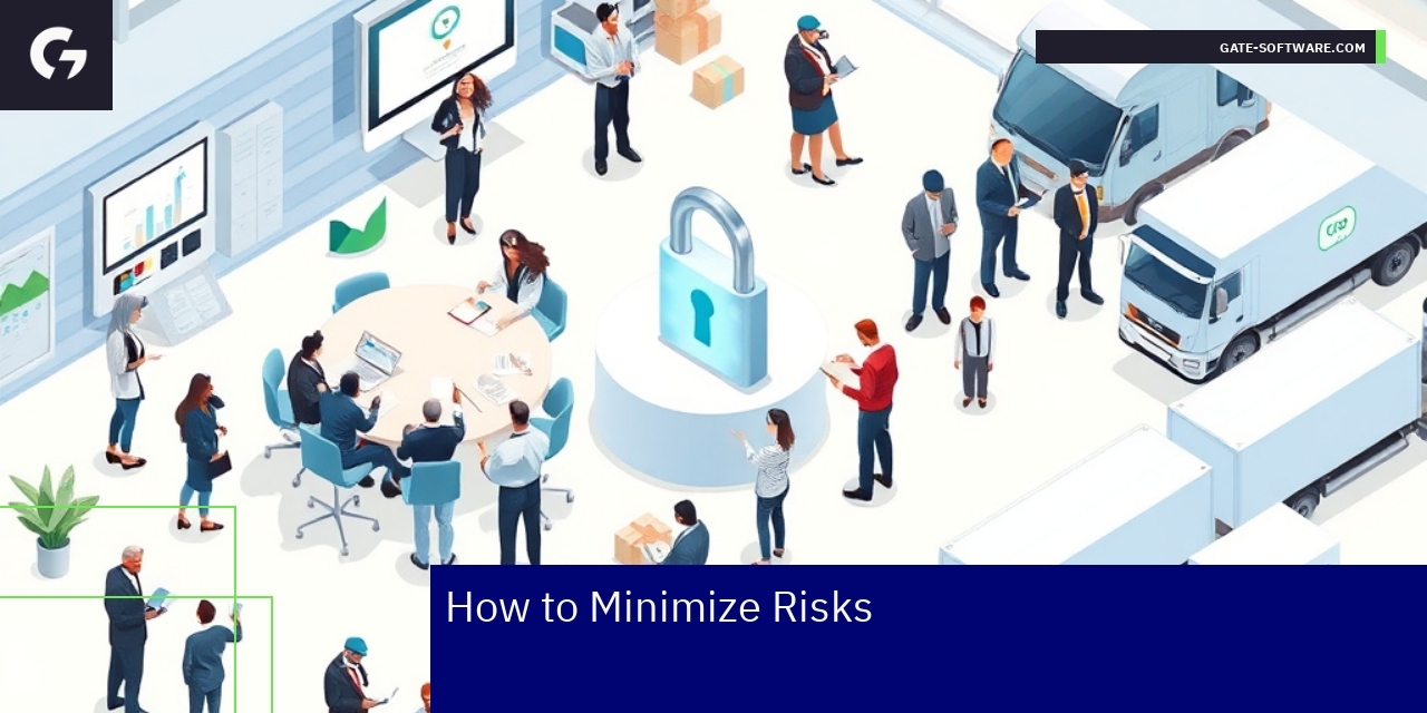 Minimizing Risks in B2B Marketplace Launch Business people working with digital graphs and security icons