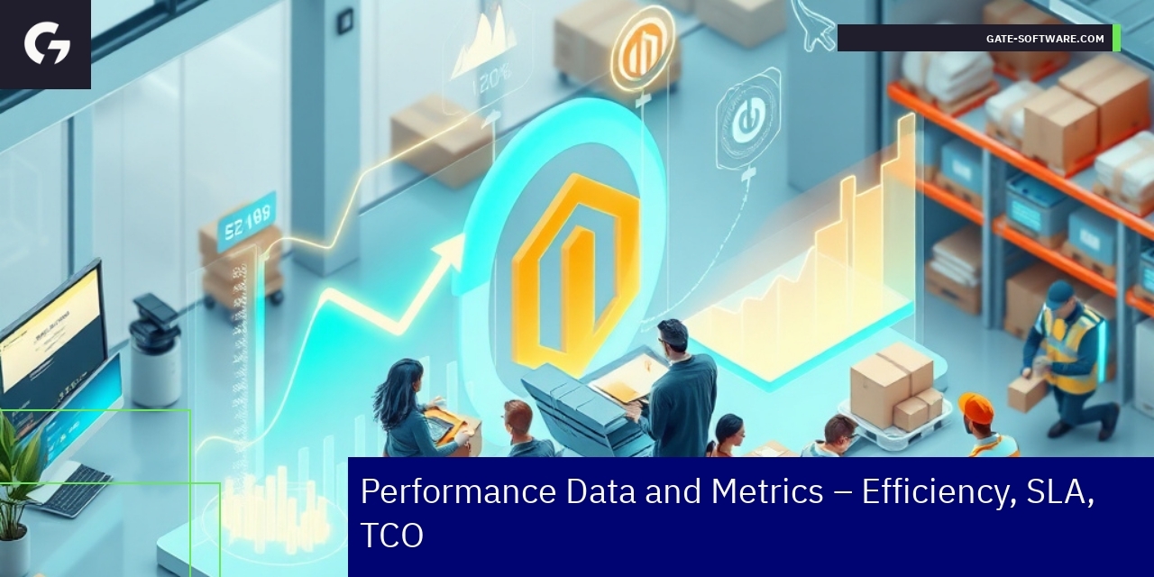 Charts and icons representing Magento 2 performance metrics