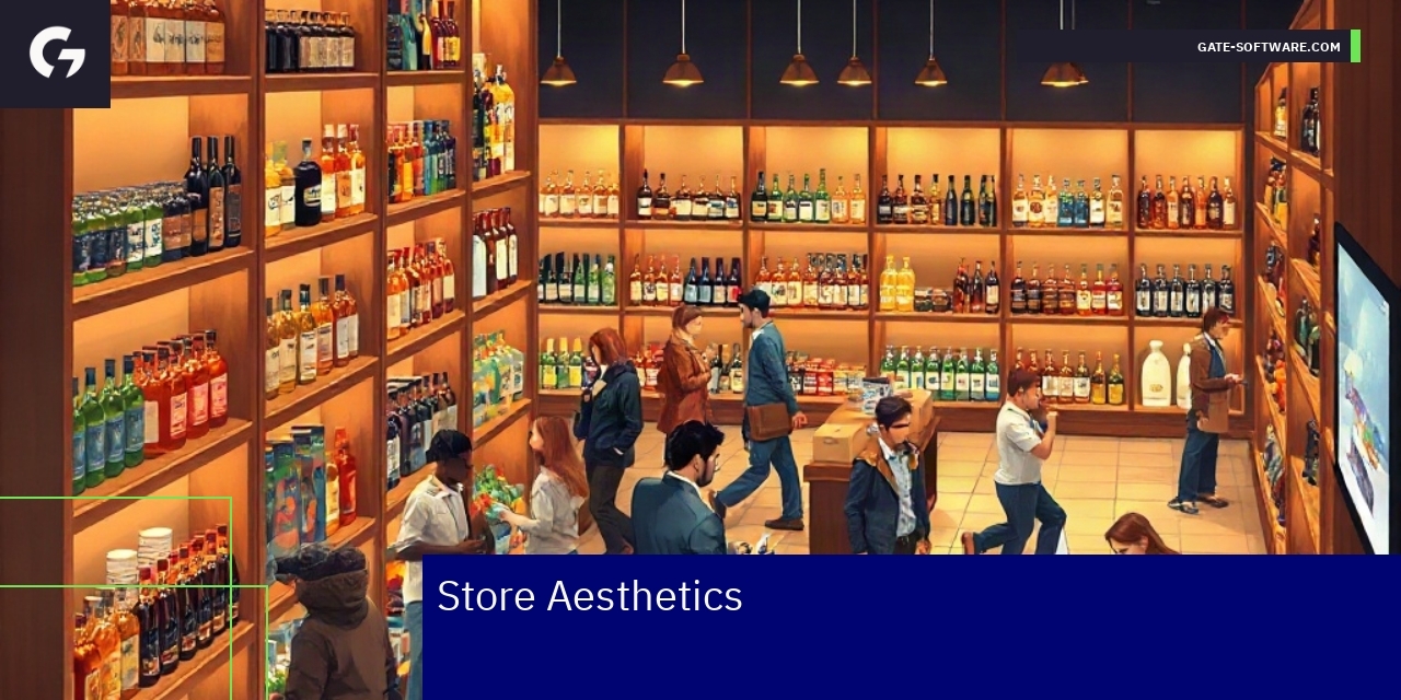 Liquor store interior with lighting and merchandising