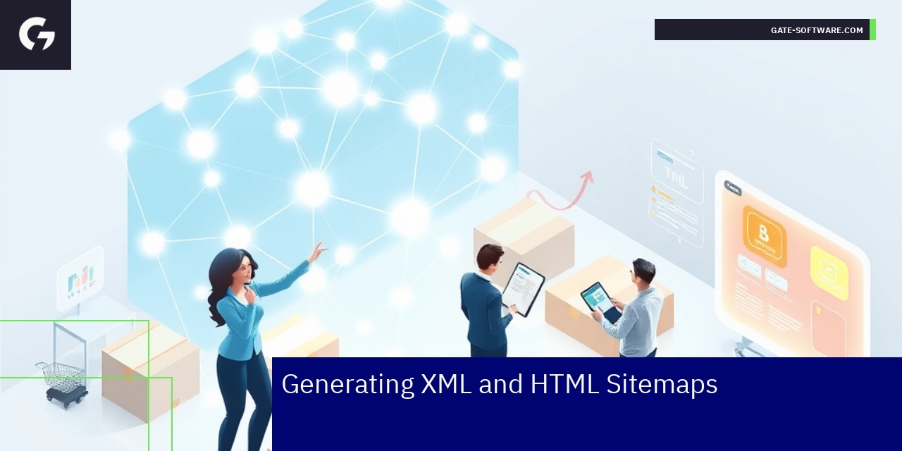 Graphic showing Magento 2 sitemap structure and SEO tools