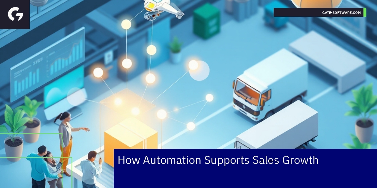 Abstract illustration of sales automation and data flow