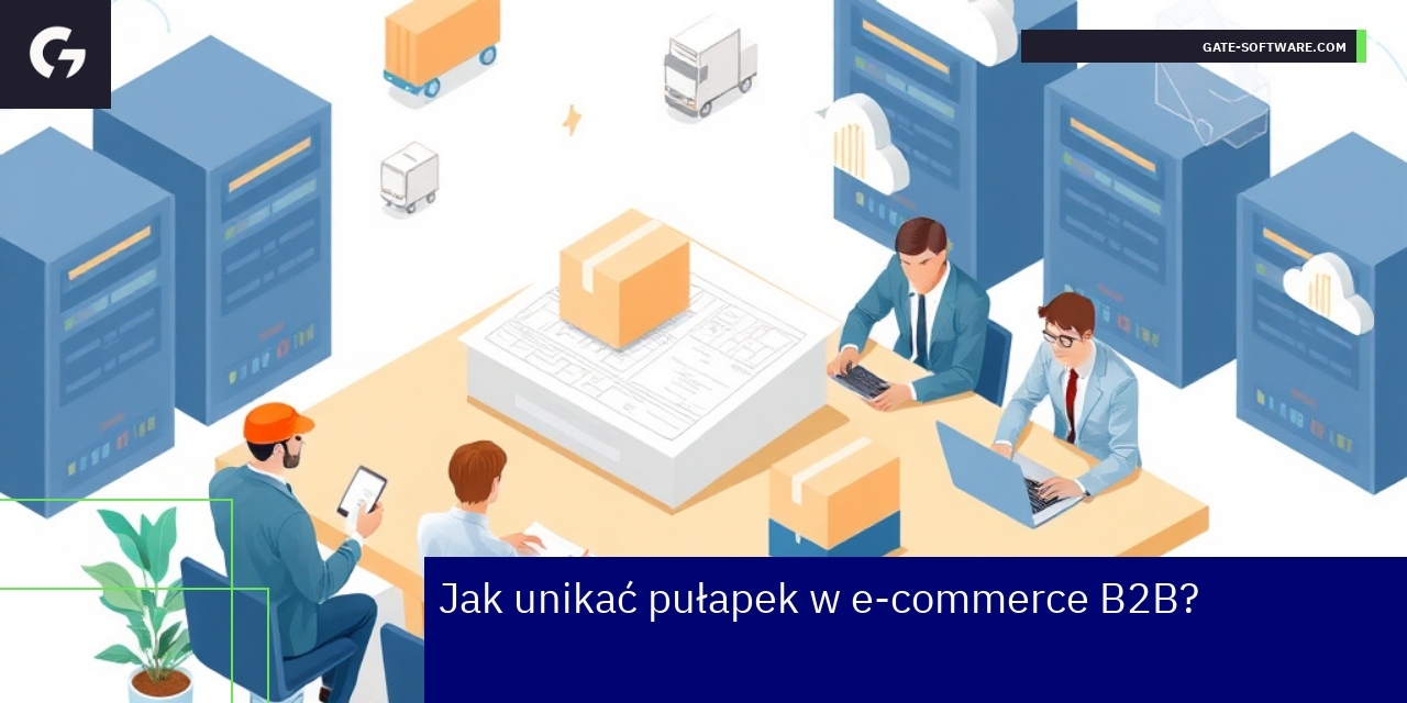 Jak unikać pułapek w e-commerce B2B Schemat e-commerce B2B z wykresami i ikonami