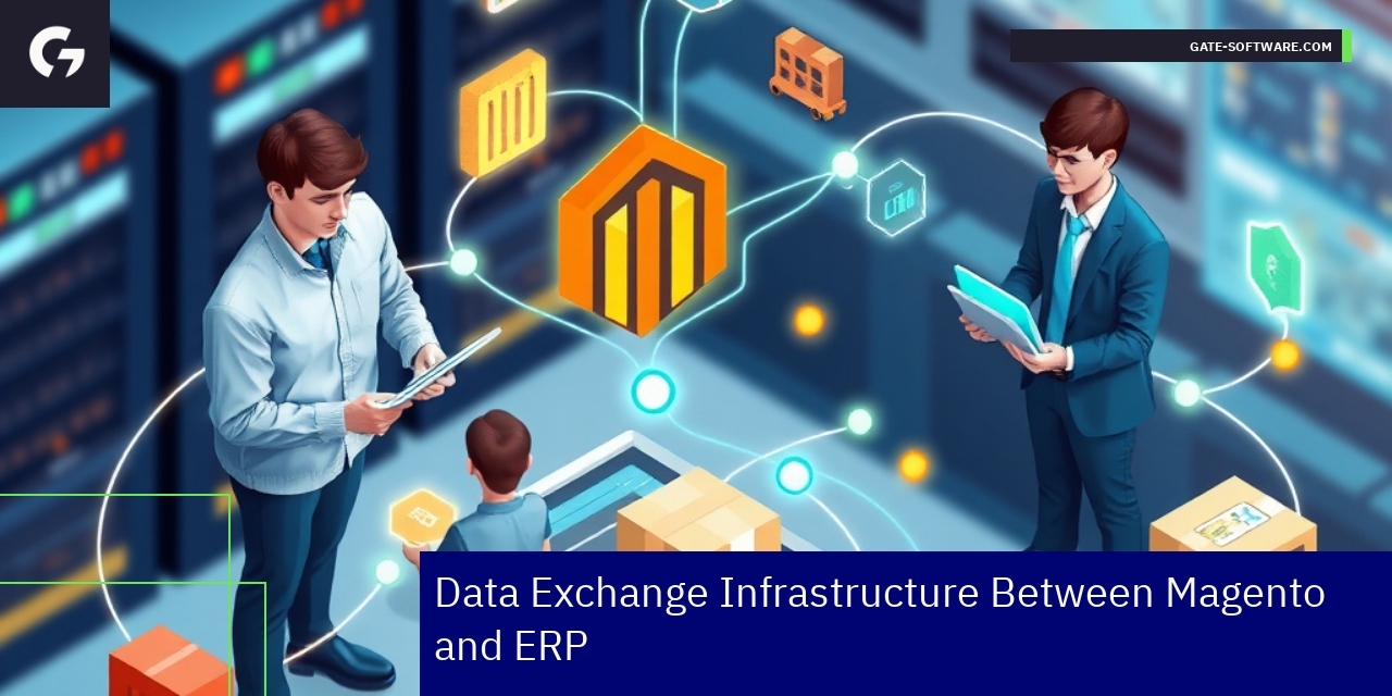 Diagram showing Magento and ERP system data exchange