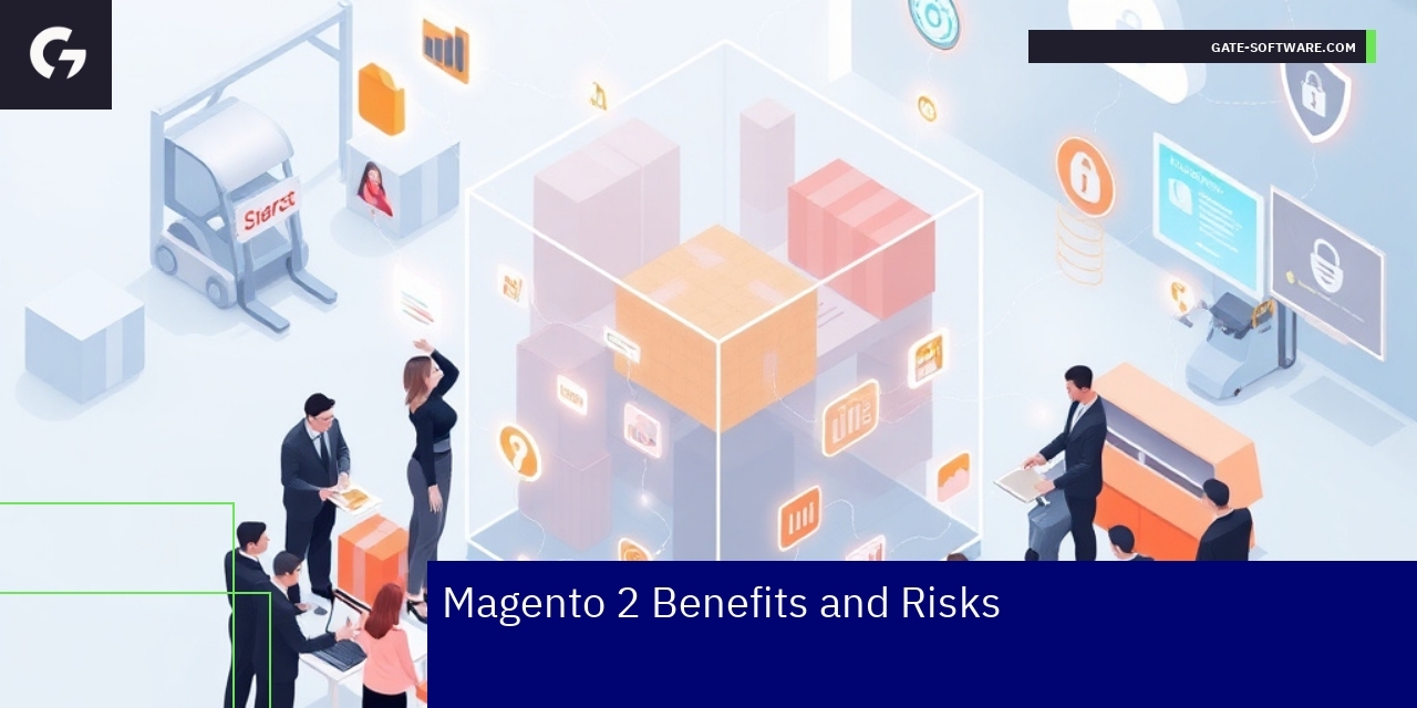 Diagram showing Magento 2 pros and cons for B2B