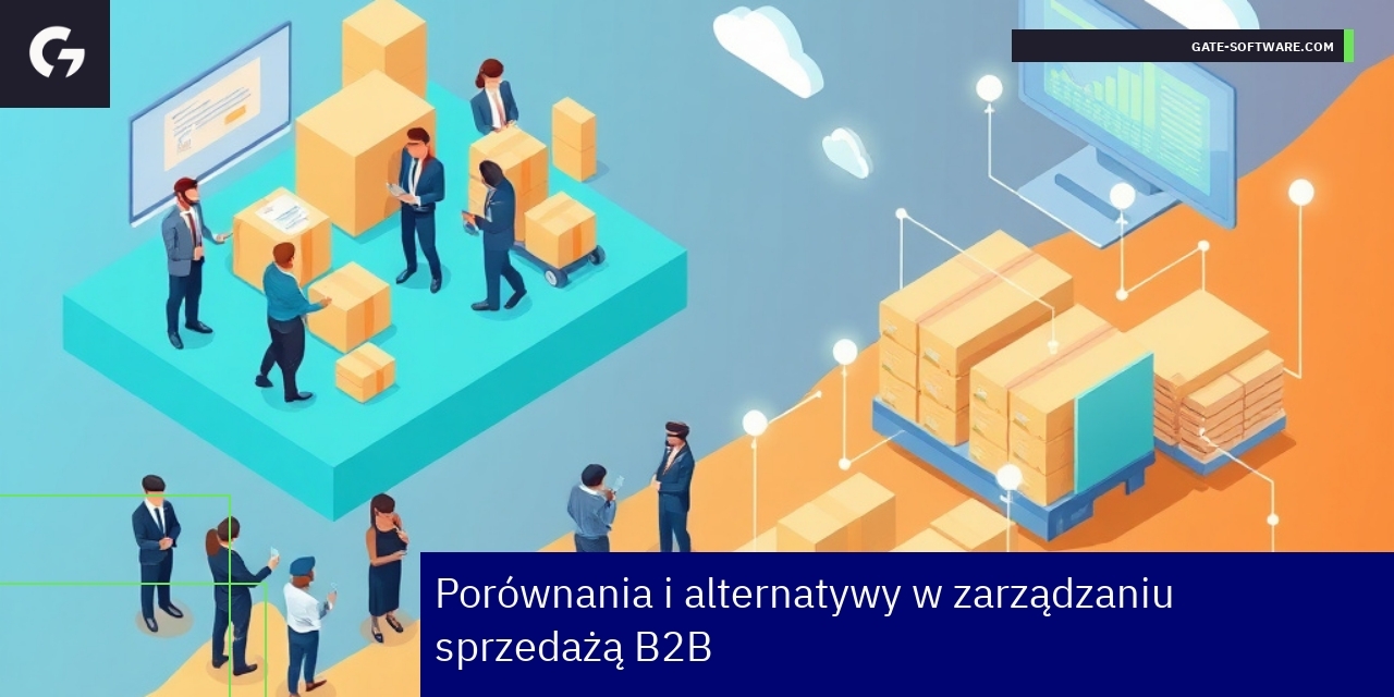 Ekran z wykresami i ikonami platform e-commerce B2B