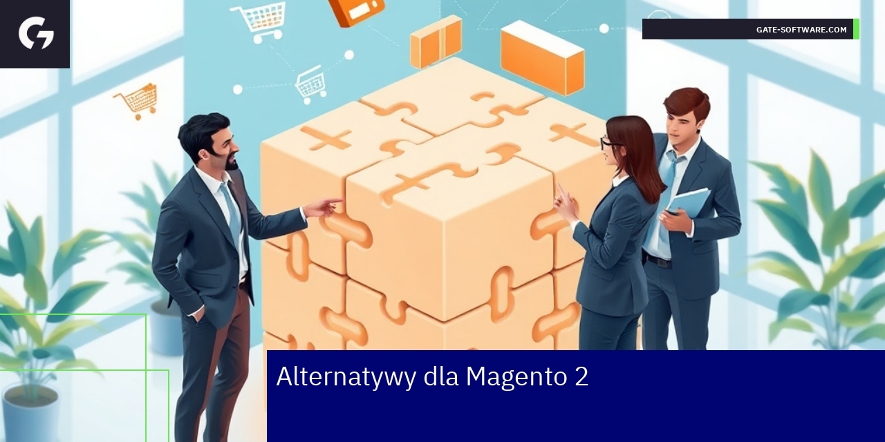 Alternatywy i optymalizacja platform e-commerce Schemat e-commerce z ikonami platform i funkcji