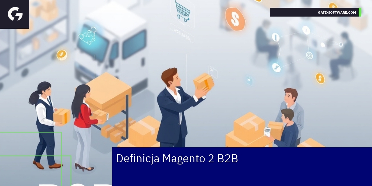 Schemat platformy Magento 2 B2B z funkcjami i integracjami