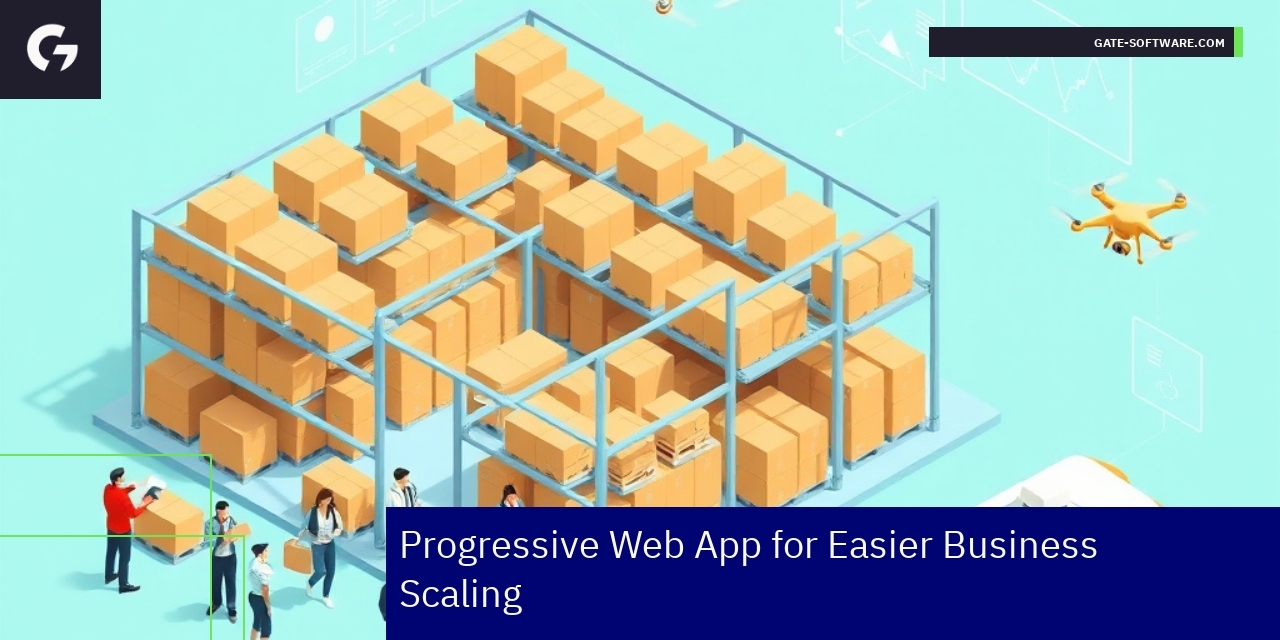 Progressive Web App for Business Scaling Diagram showing PWA benefits and server-side rendering