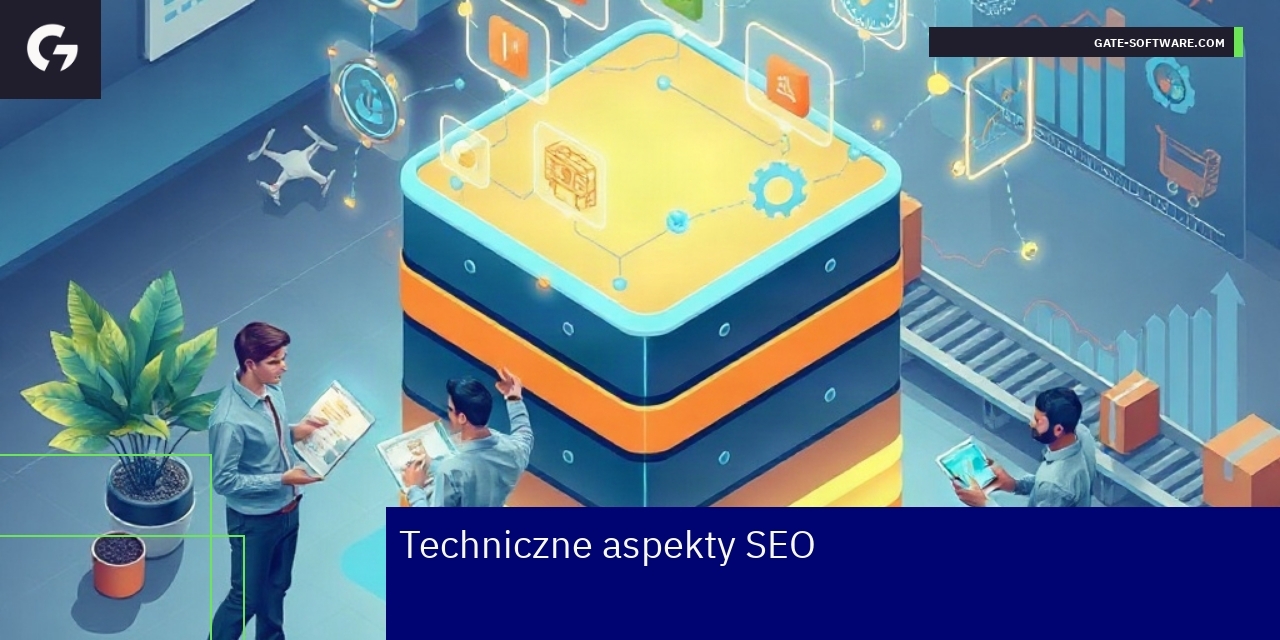 Techniczne aspekty SEO w Hyva i optymalizacja Grafika przedstawiająca elementy technicznego SEO w Hyva