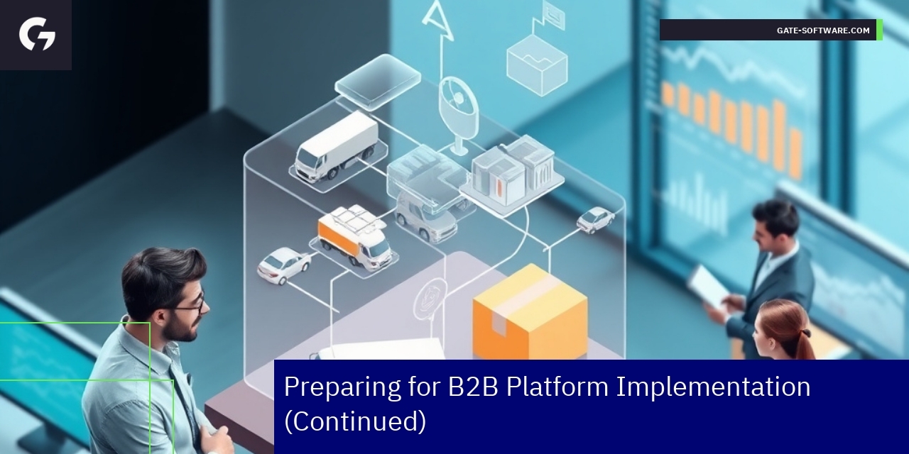 Business professionals using a digital B2B platform interface