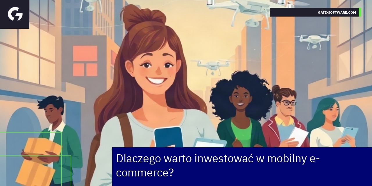 Smartfon z symbolem e-commerce i wykresami wzrostu