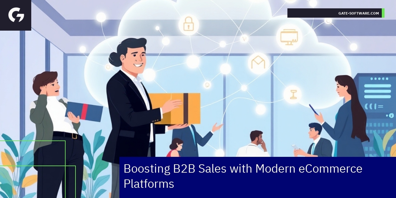 Boosting B2B Sales with Modern eCommerce Platforms Ecommerce platform and B2B sales growth illustration