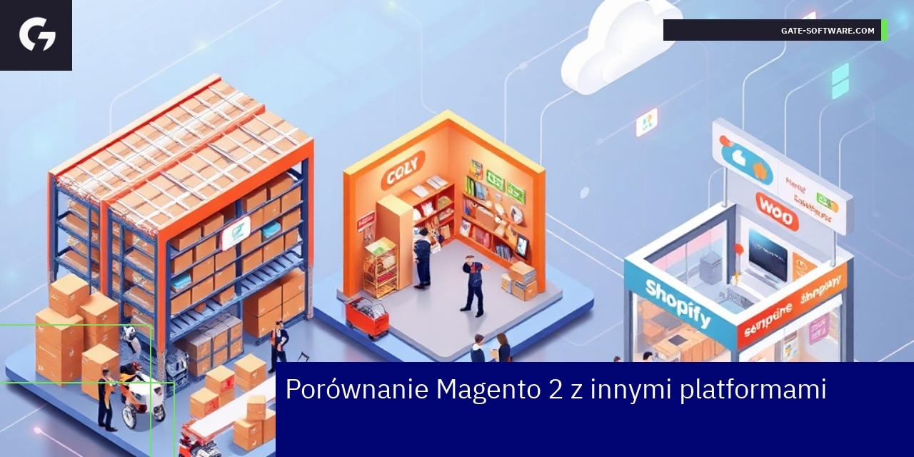 Porównanie platform e-commerce Magento 2 i konkurencja Wykres porównujący Magento 2, WooCommerce i Shopify