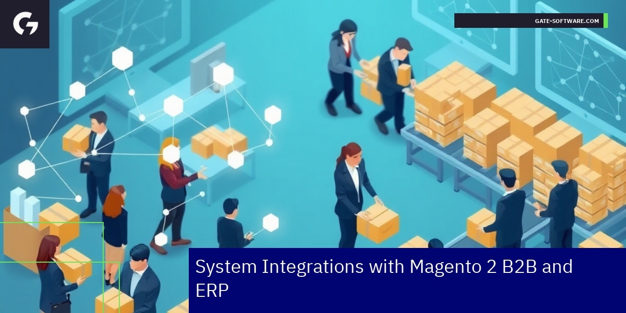 Magento 2 B2B and ERP Integration Overview Diagram showing Magento 2 B2B and ERP integration process