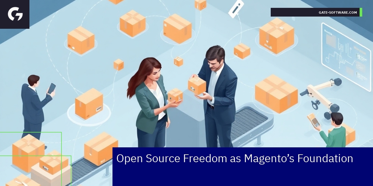 Illustration of Magento platform supporting B2B features