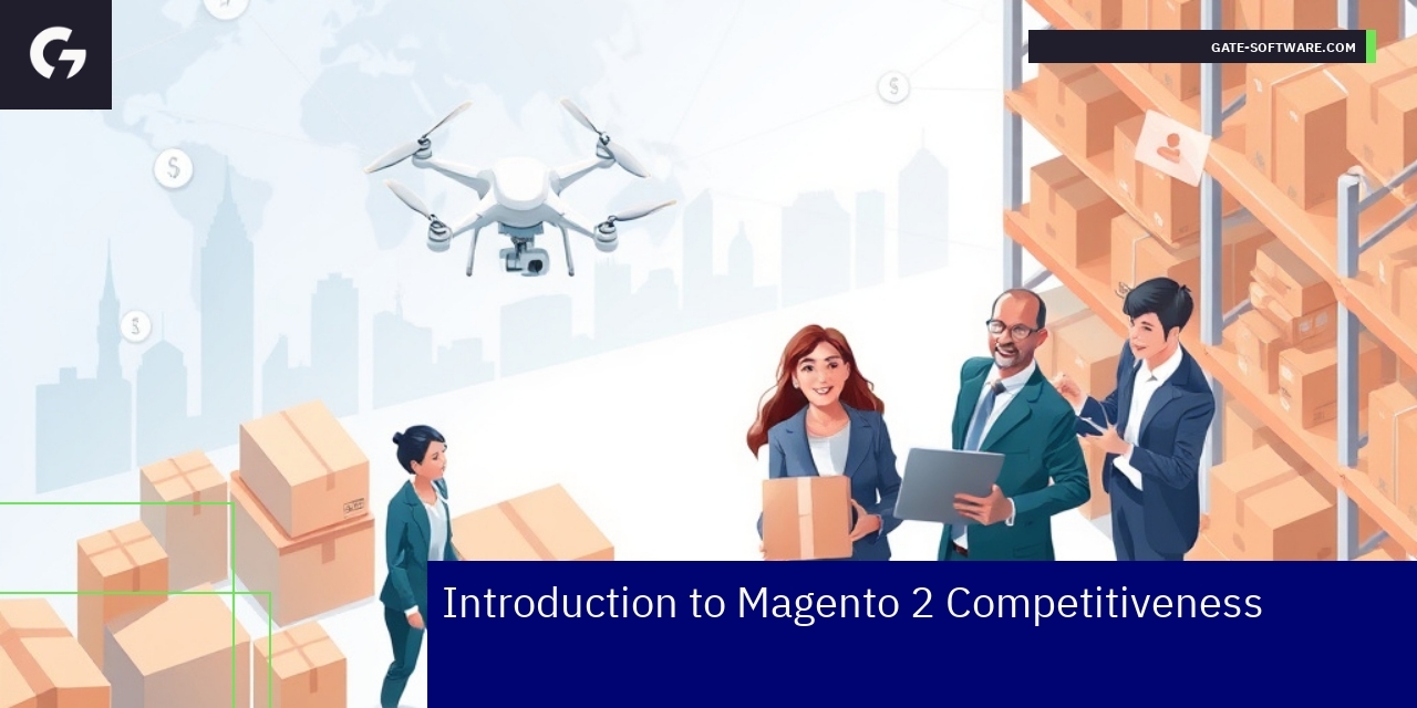 Magento 2 e-commerce icons and global marketplace