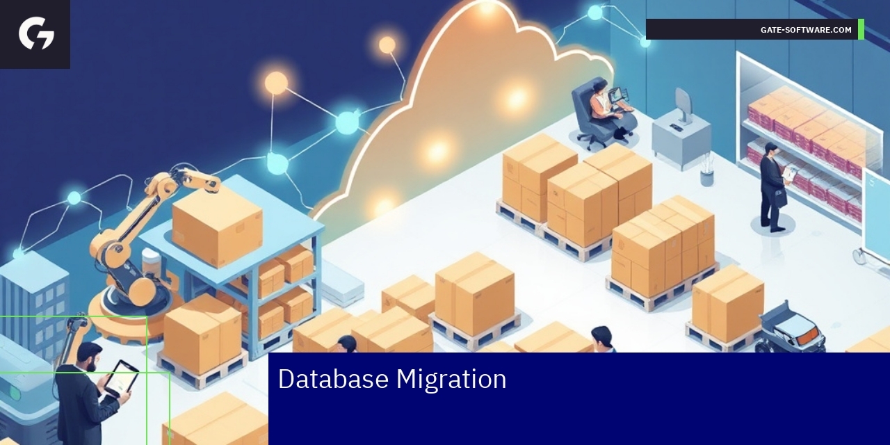 Database Migration in B2B E-commerce Platforms Diagram illustrating database migration process stages