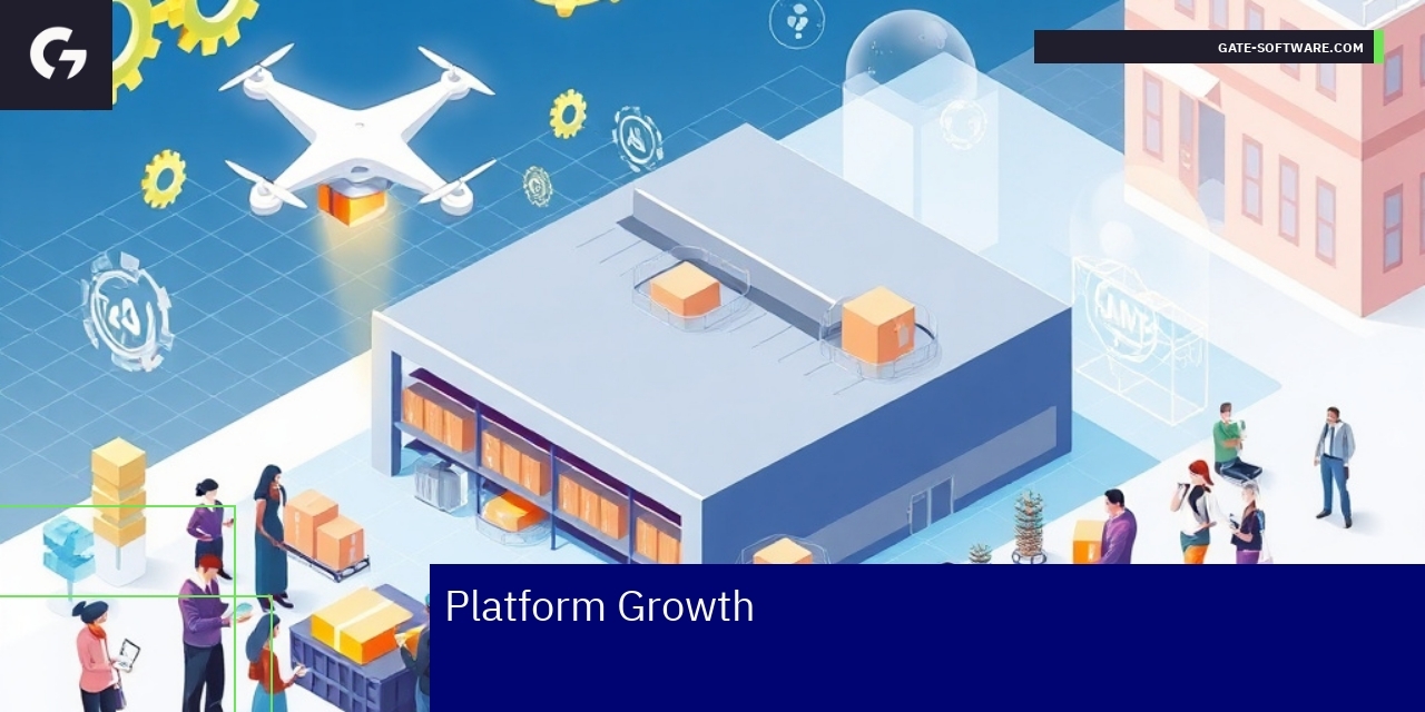 Magento 2 logo with growth and technology icons