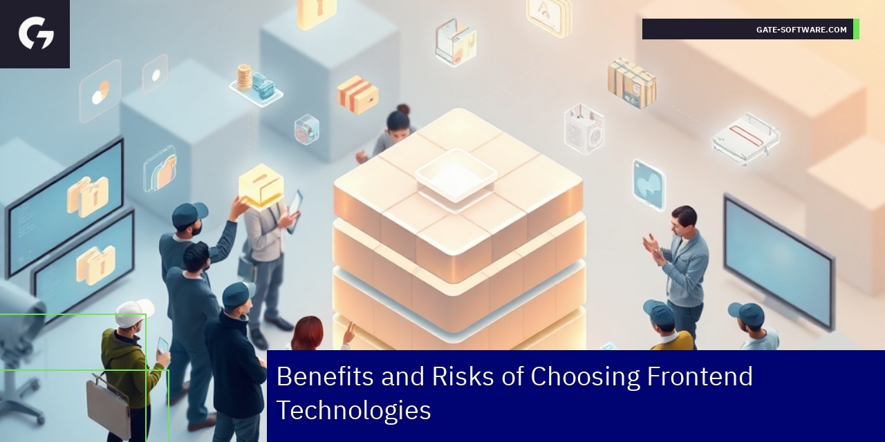 Frontend technology benefits and risks infographic