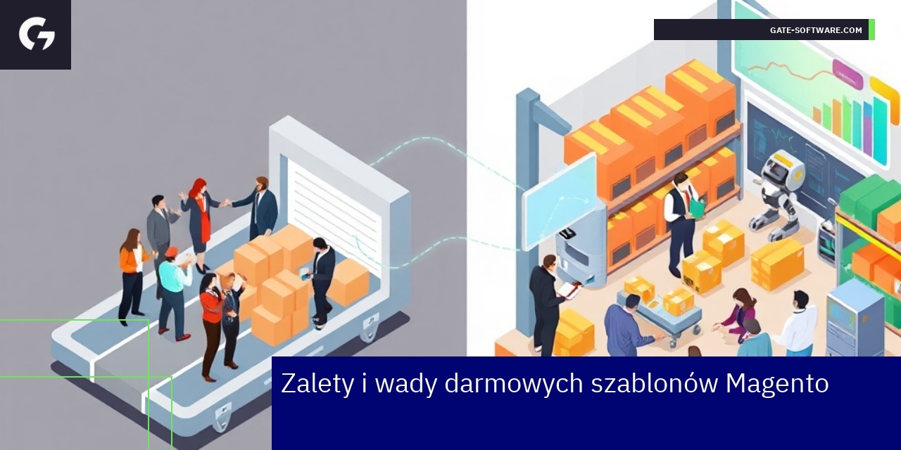 Schemat zalet i wad darmowych szablonów Magento