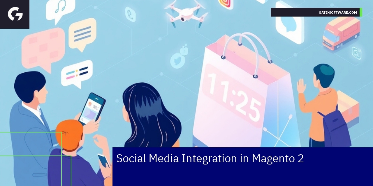 Social Media Integration Features in Magento 2 Magento 2 interface showing social media and WhatsApp buttons