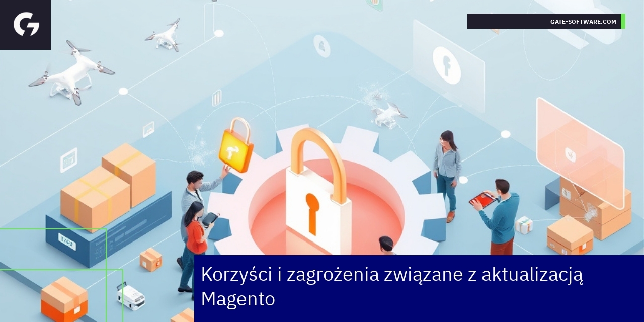 Korzyści i zagrożenia aktualizacji Magento Schemat korzyści i zagrożeń Magento aktualizacja