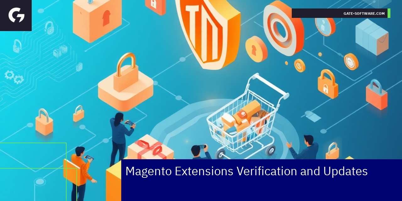 Magento Extensions Security and Updates Overview Magento platform with security and update icons