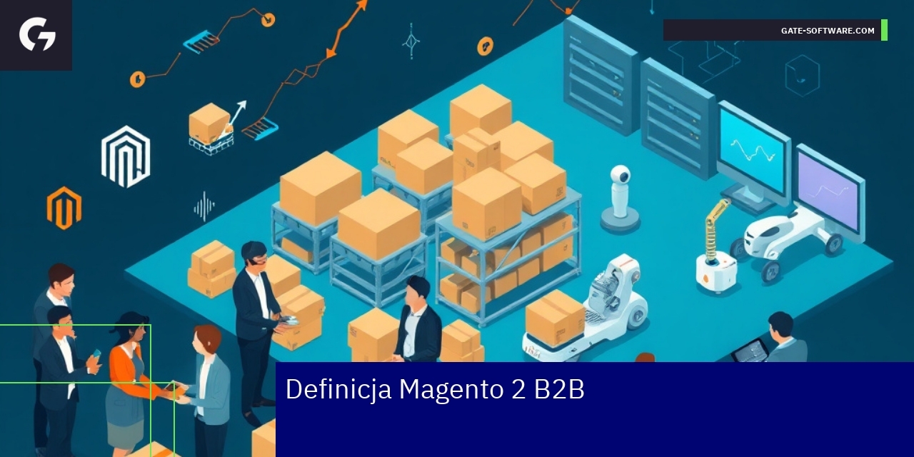 Schemat Magento 2 B2B z ikonami procesów