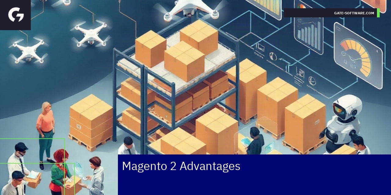 Illustration of Magento 2 ecommerce features and benefits