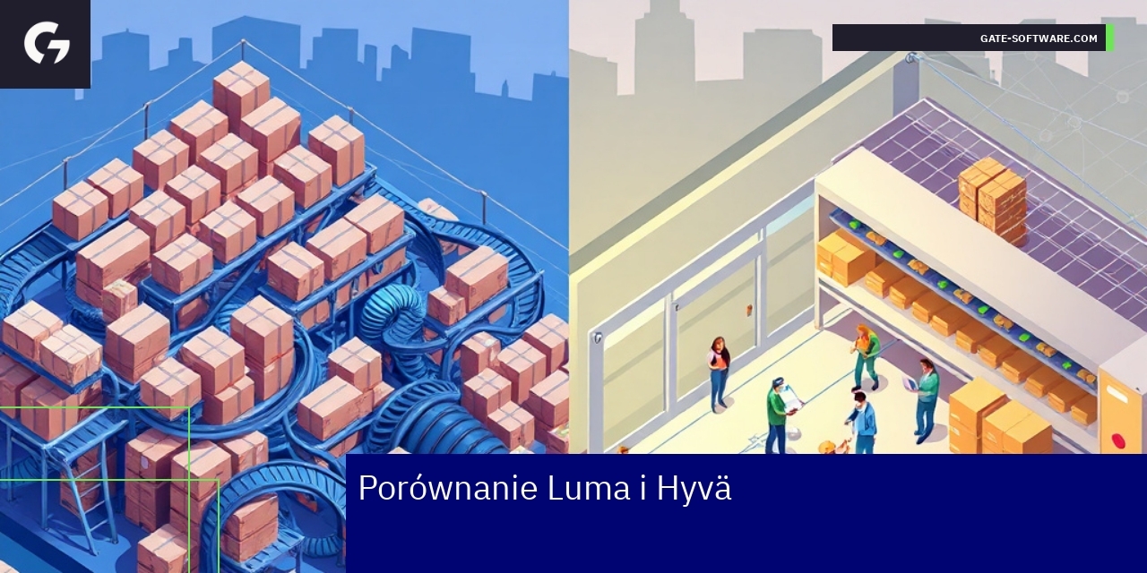 Infografika porównująca motywy Luma i Hyvä Magento