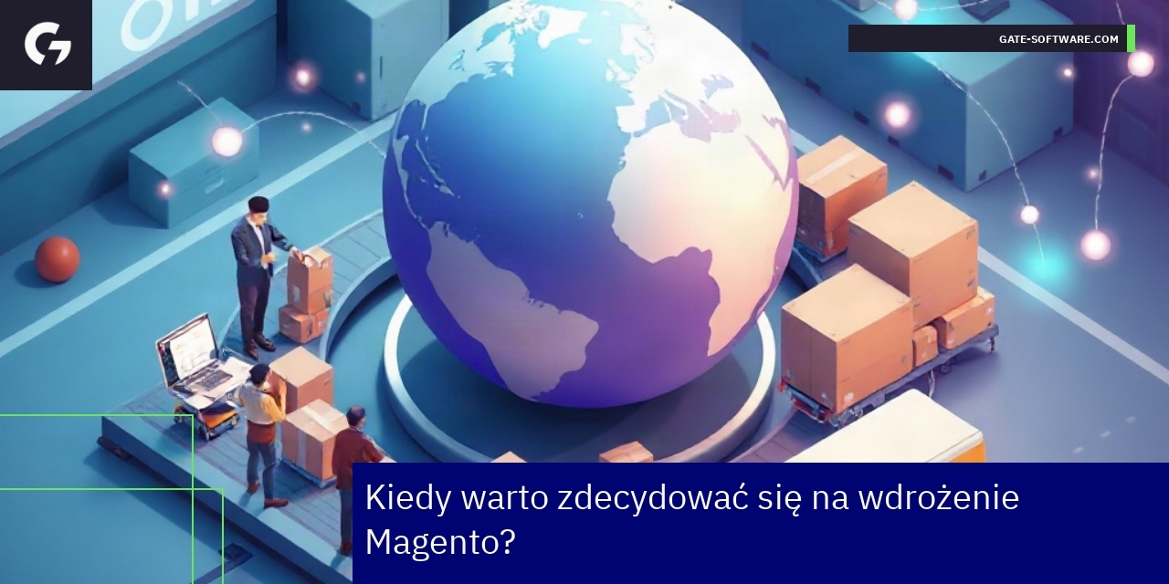 Ikony e-commerce i symbol Magento w tle