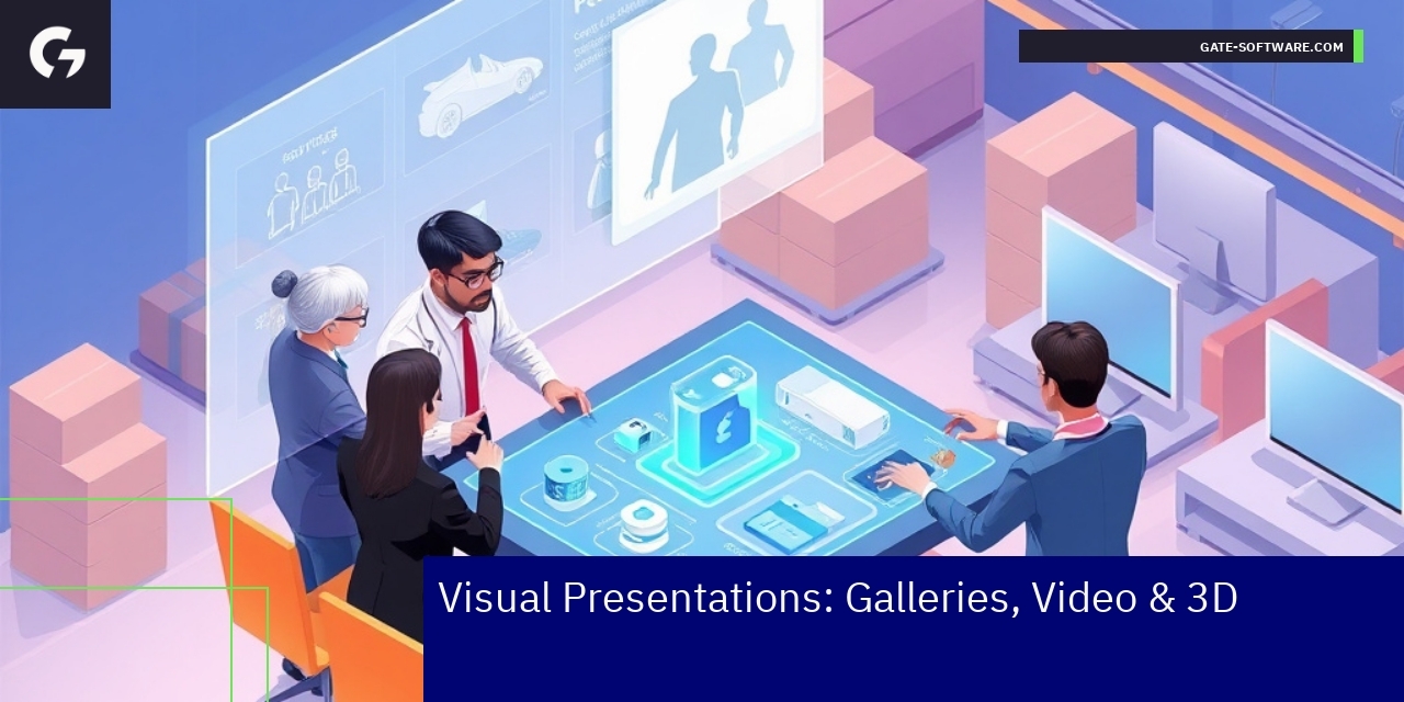 B2B product showcase with galleries, video, and 3D models