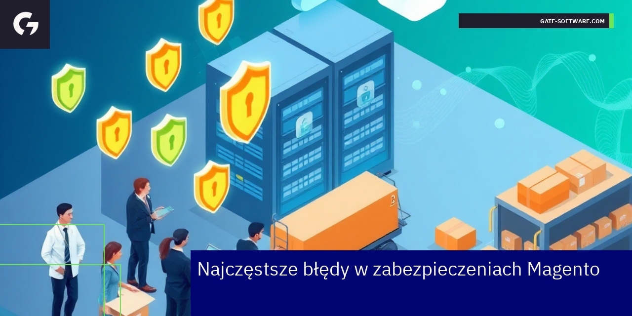 Kluczowe błędy w zabezpieczeniu sklepu Magento Ilustracja pokazująca zagrożenia i zabezpieczenia Magento