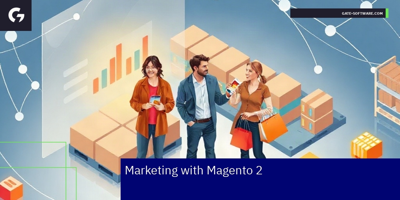 Dashboard showing Magento marketing and analytics tools