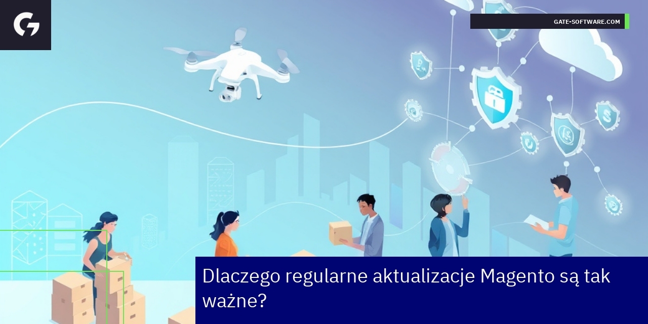 Grafika przedstawiająca aktualizacje i bezpieczeństwo Magento